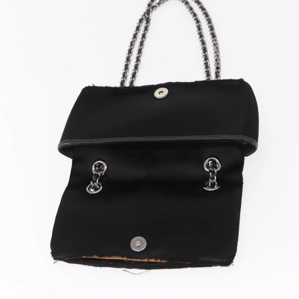 CHANEL Matelasse Chain Shoulder Bag Satin Black Silver CC Auth 157278 - Picture 12 of 16